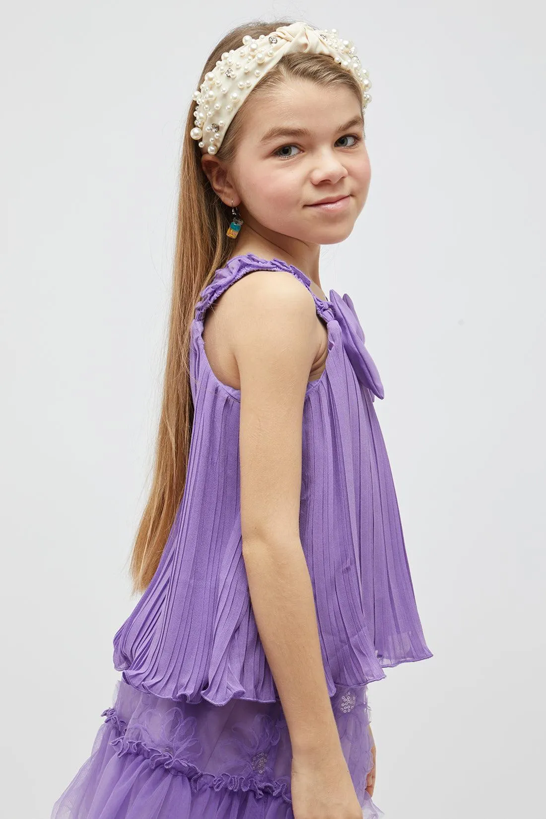 One Friday Girls Purple Pleated Sleeveless Top