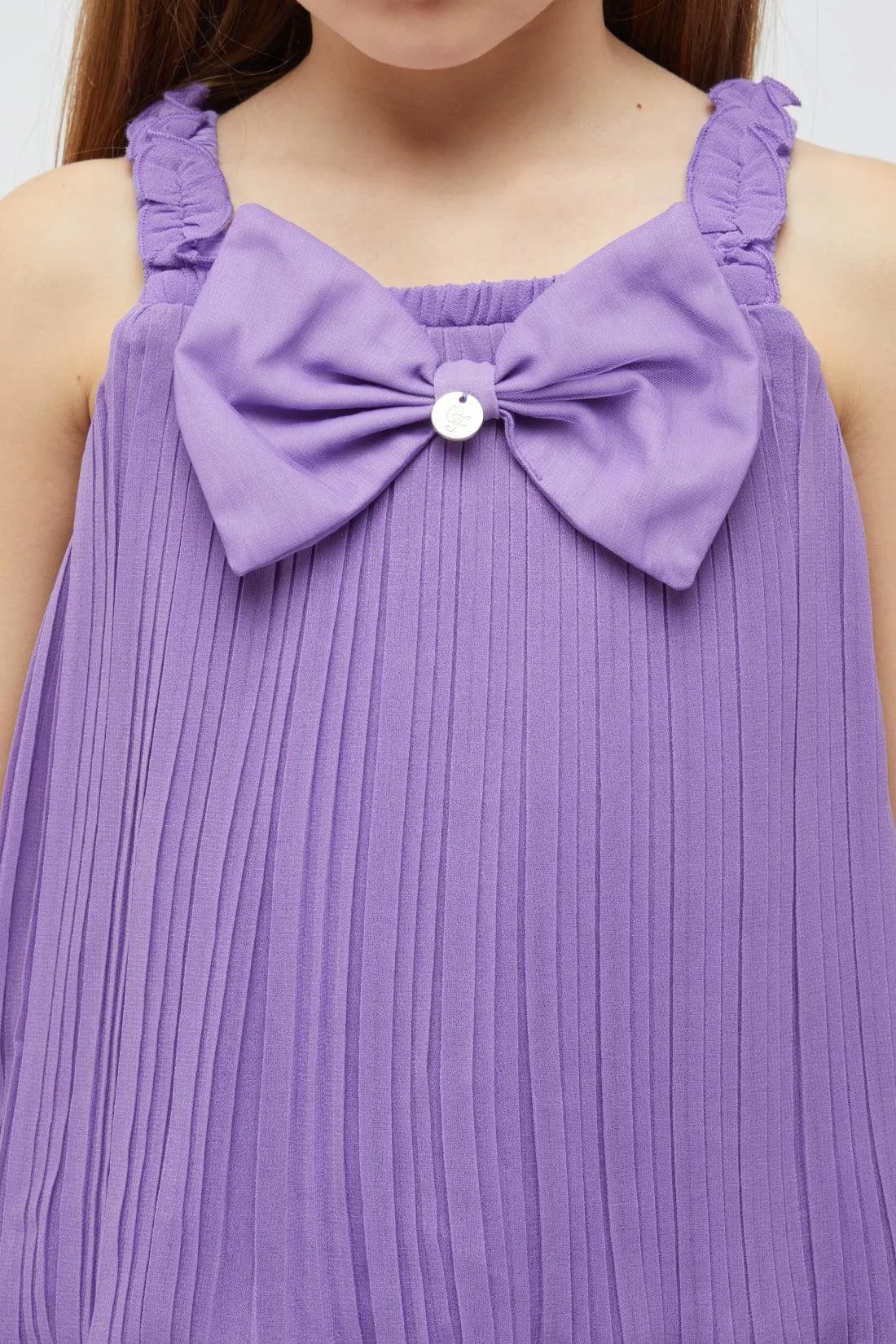 One Friday Girls Purple Pleated Sleeveless Top