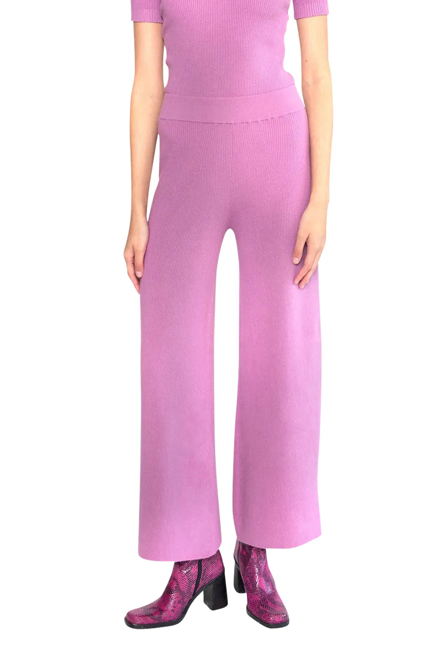 Orchid Dusk Ribbed Peachskin Palazzo Pants