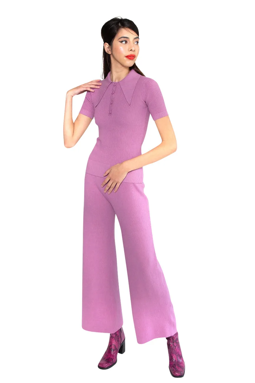 Orchid Dusk Ribbed Peachskin Palazzo Pants