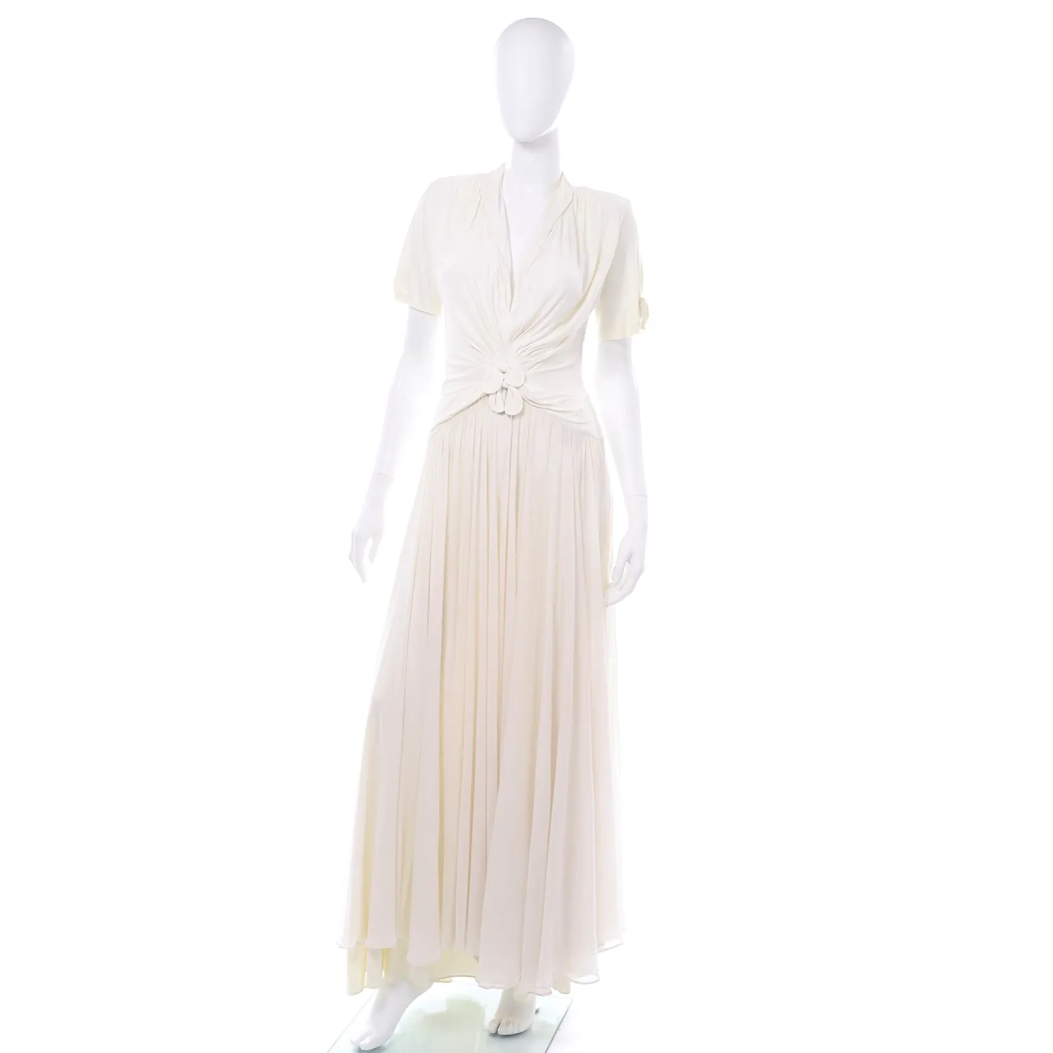 Original by Miss America Ivory 1940s Full Sweep Evening Dress w/ Bows