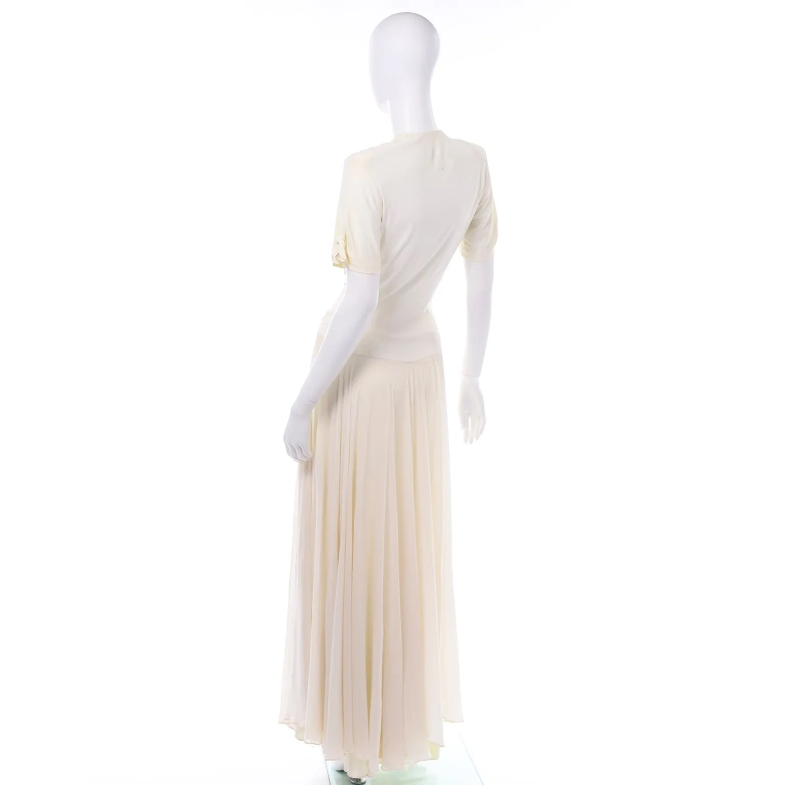 Original by Miss America Ivory 1940s Full Sweep Evening Dress w/ Bows