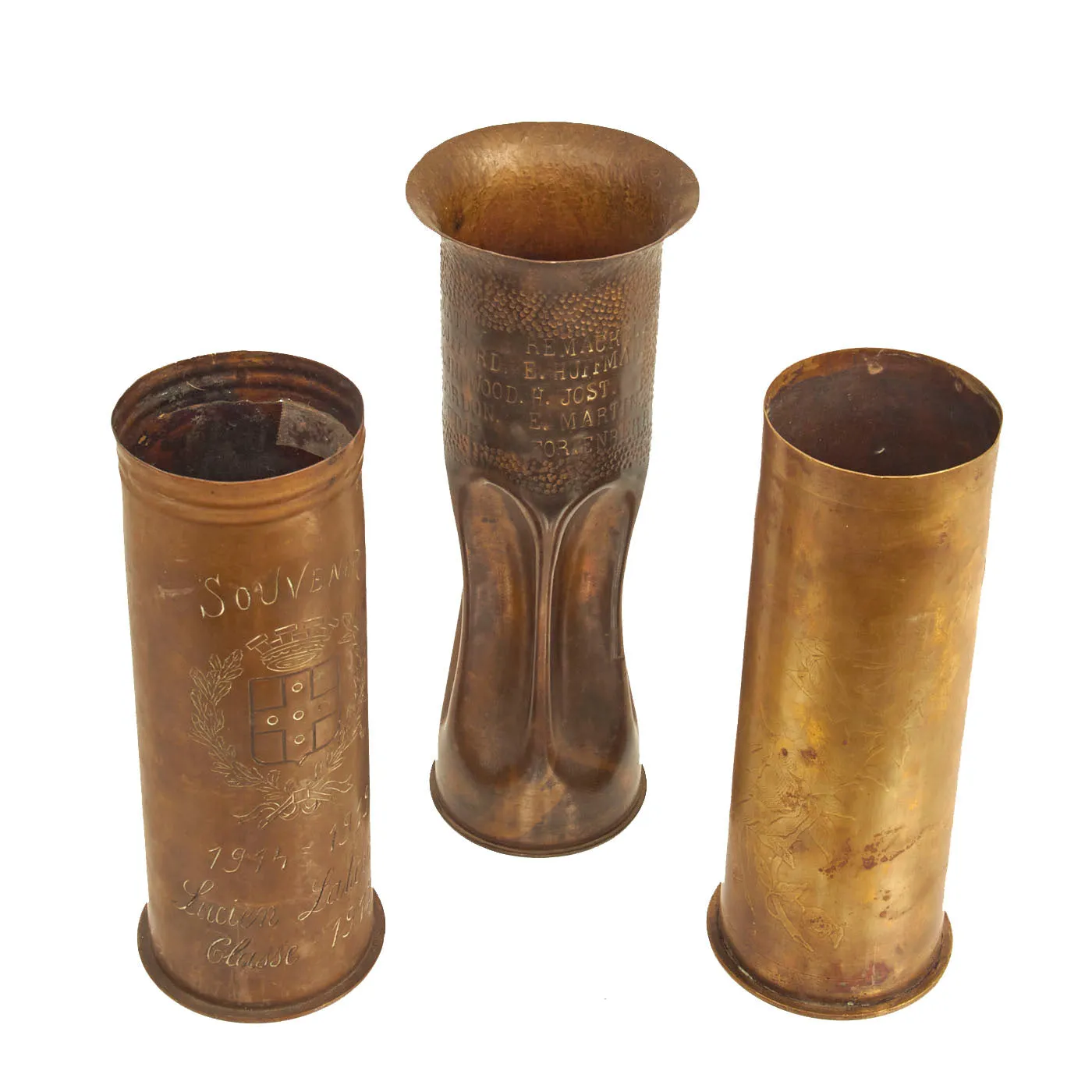 Original WWI French Trench Art Artillery Shell Lot - 3 Items