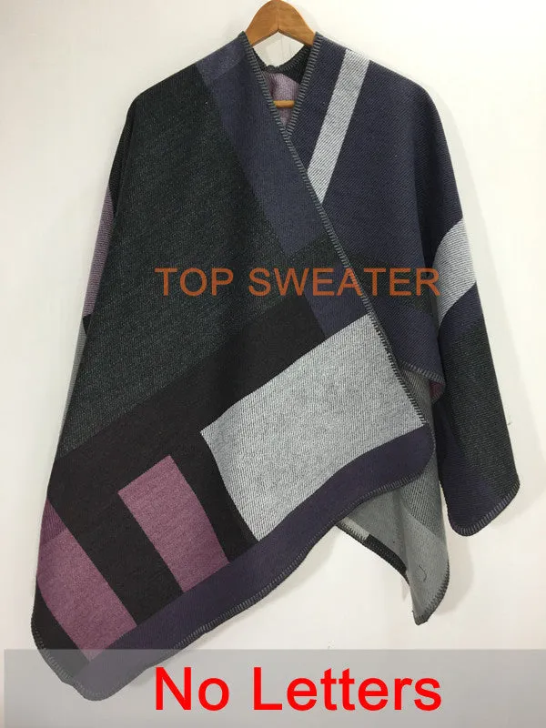 Oversized Sweater Cardigan 2015 Olivia Palermo Runway Catwalk Street Snap Knitted Cardigan Plaid Cape Poncho Shawl Women Lady