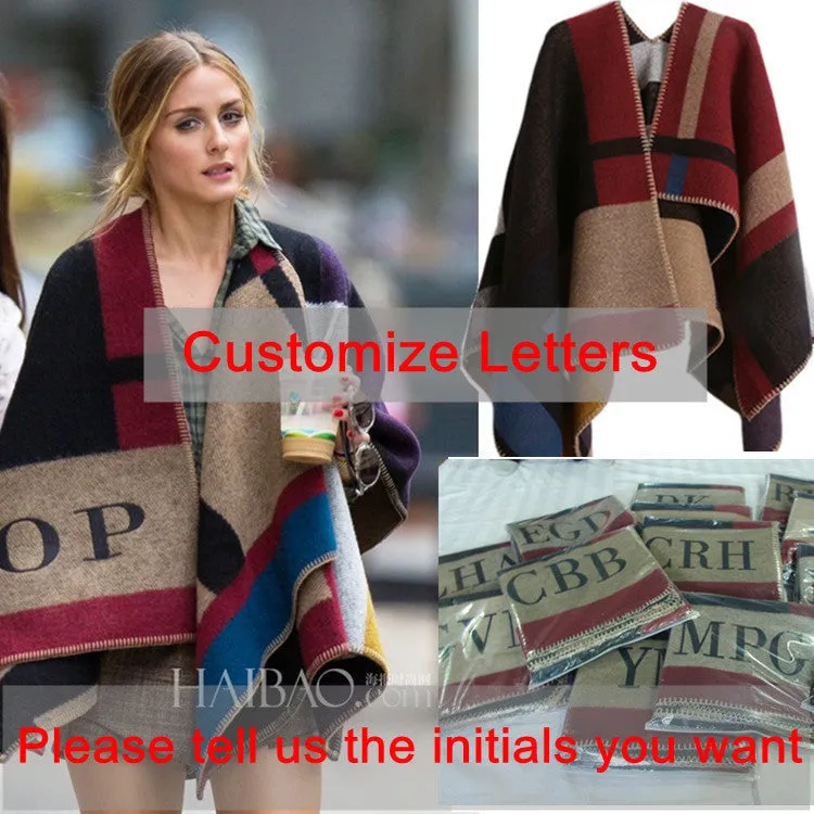 Oversized Sweater Cardigan 2015 Olivia Palermo Runway Catwalk Street Snap Knitted Cardigan Plaid Cape Poncho Shawl Women Lady