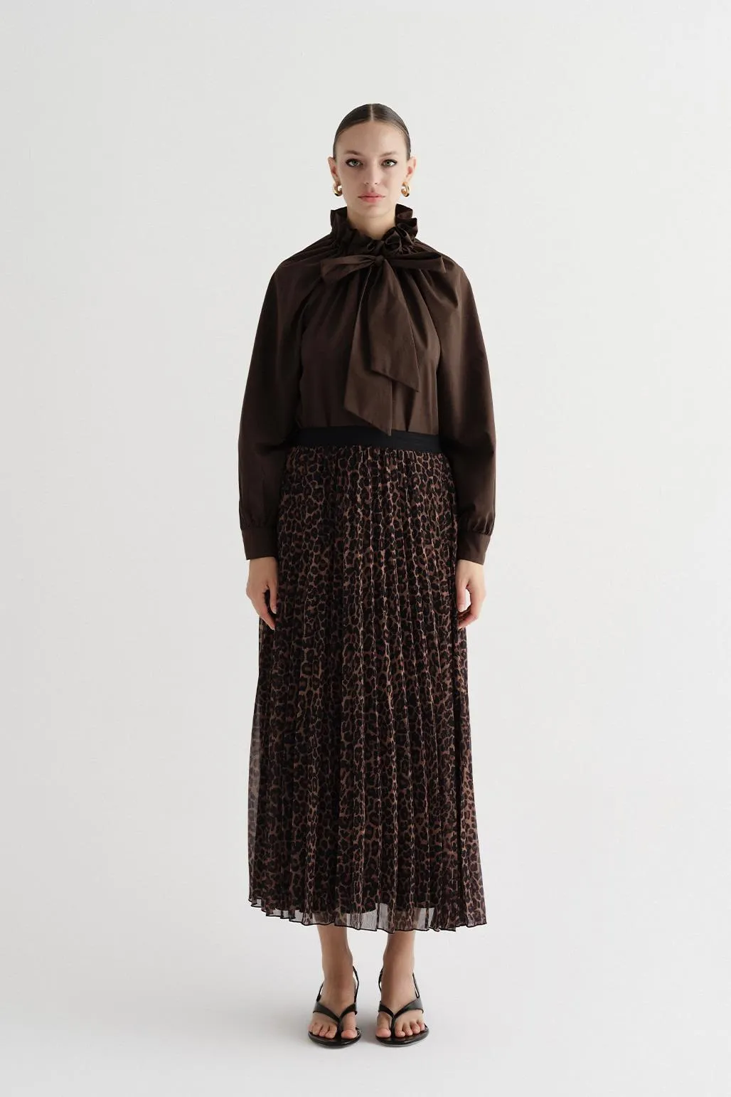 Patterned Pleated Long Skirt Leopard