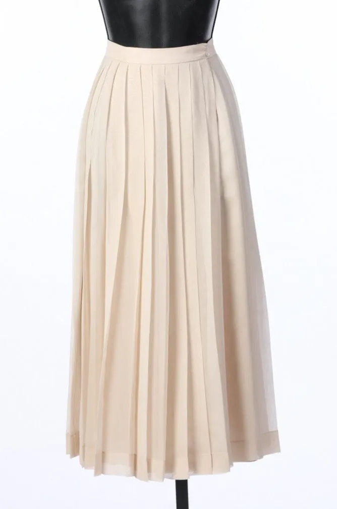 Peggy Jennings Cream Pleated Midi Button Wrap Skirt