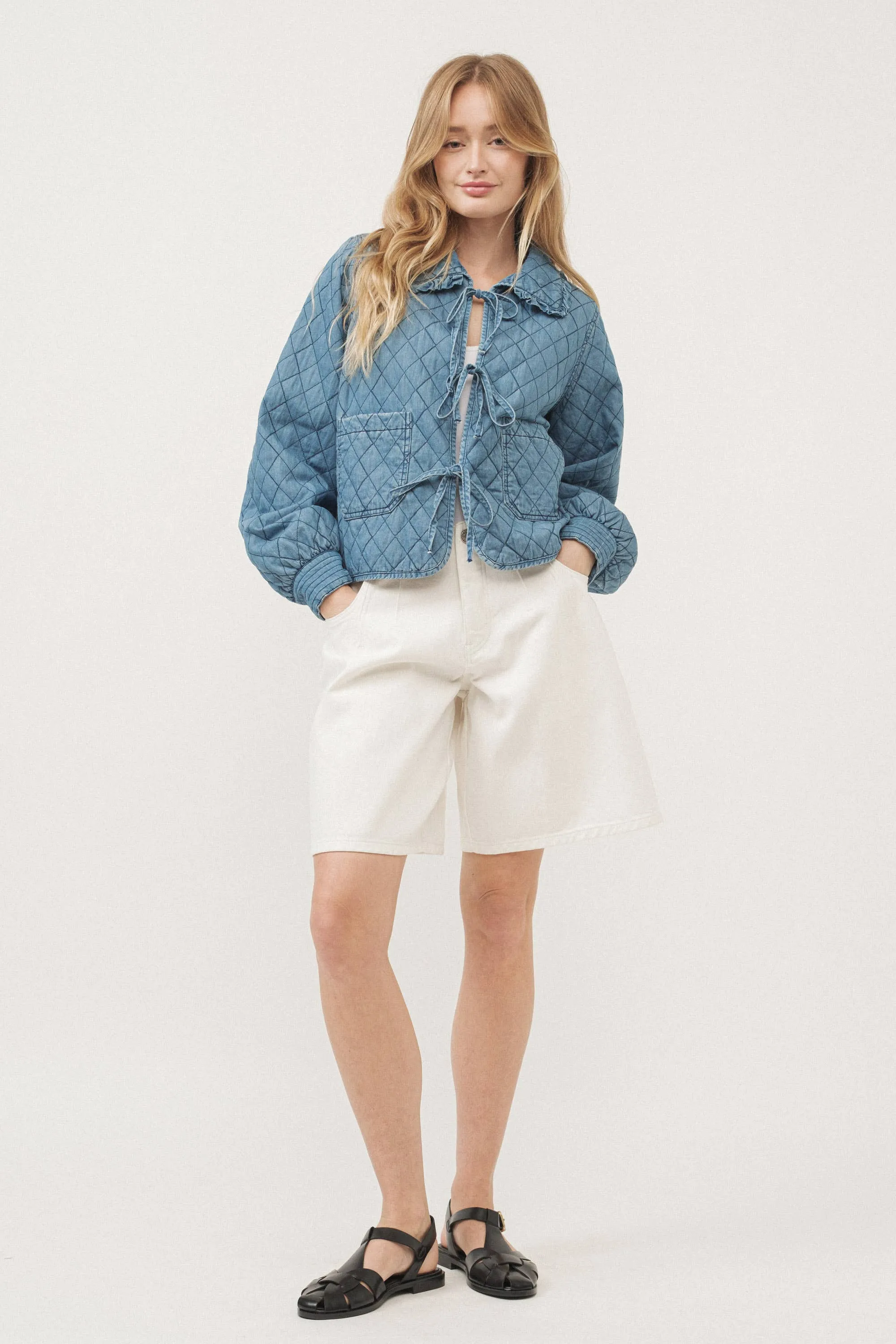 Peter Pan Collar Denim Quilted Jacket