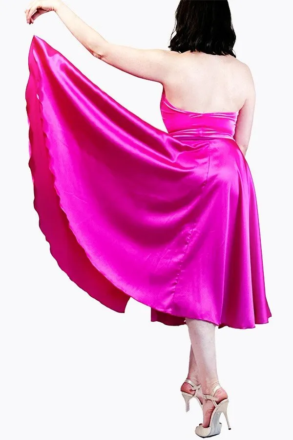 pink satin full circle skirt with slits