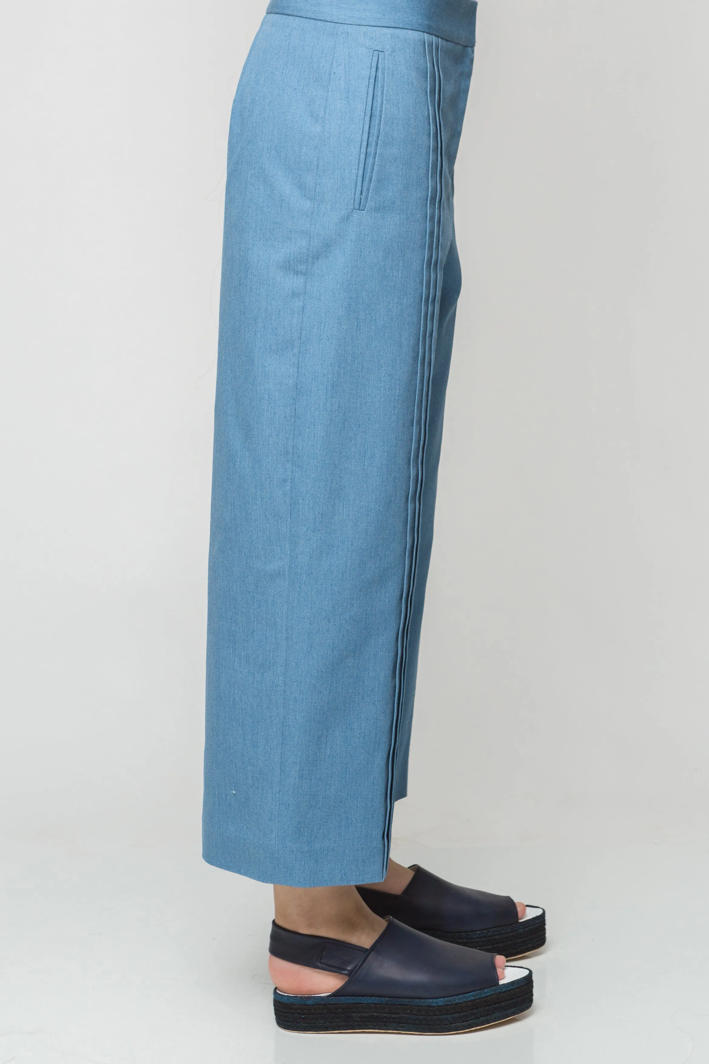 Pleated Denim Culottes