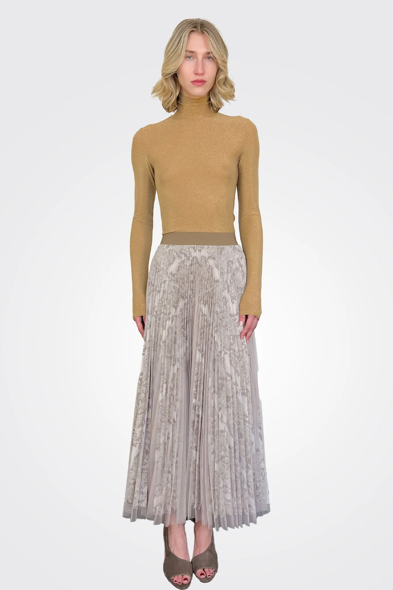 Pleated Maxi Skirt - Snake Taupe