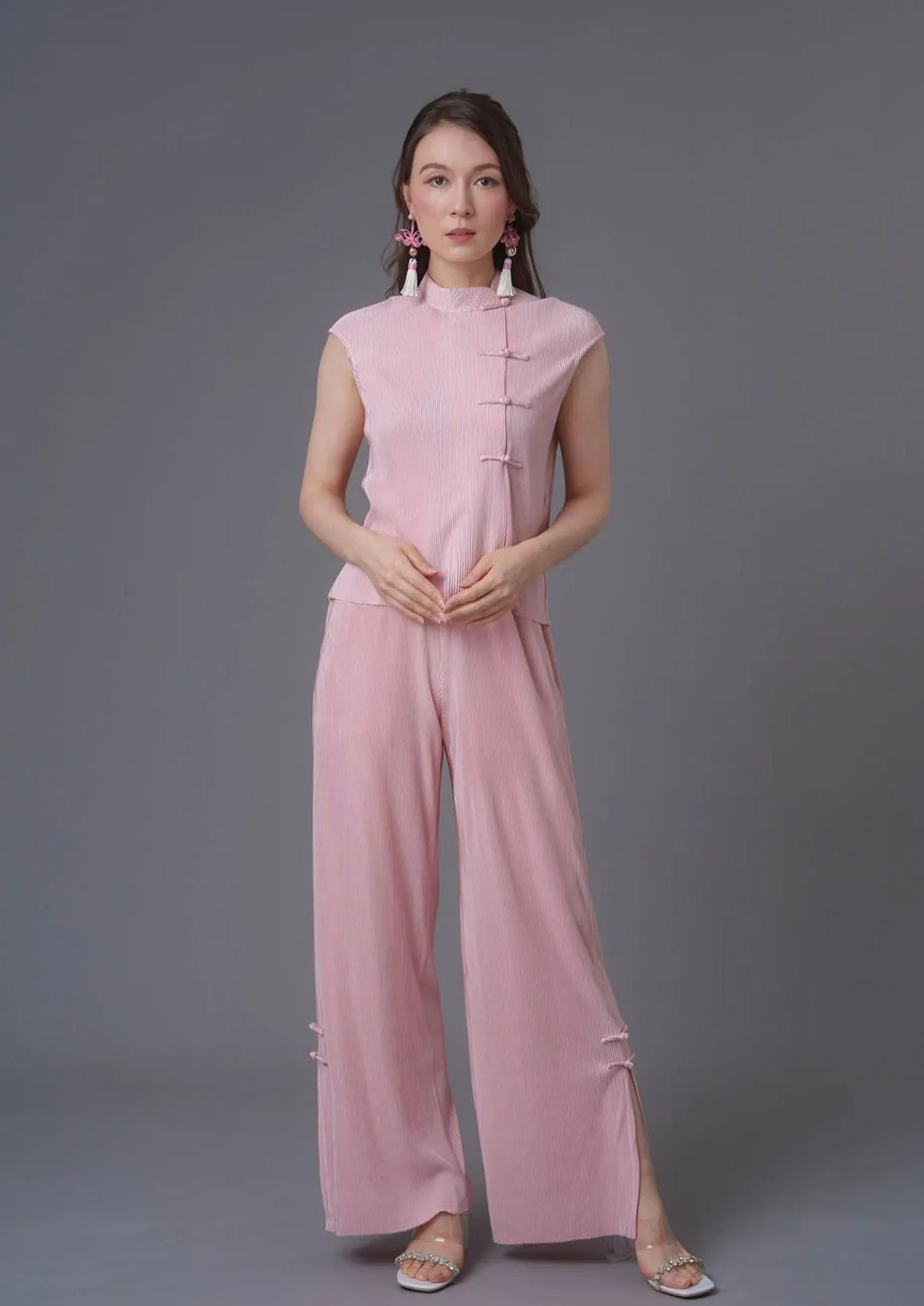 Pleated Qipao Top (Pink)