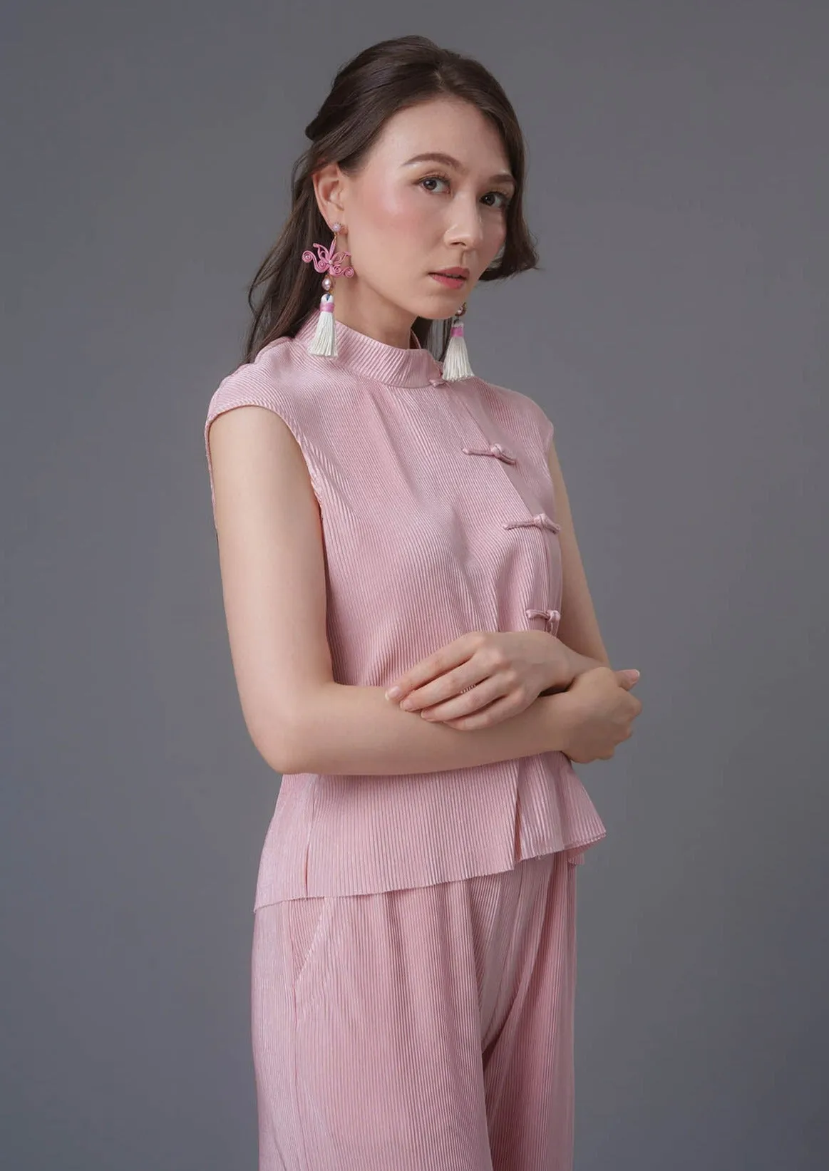 Pleated Qipao Top (Pink)