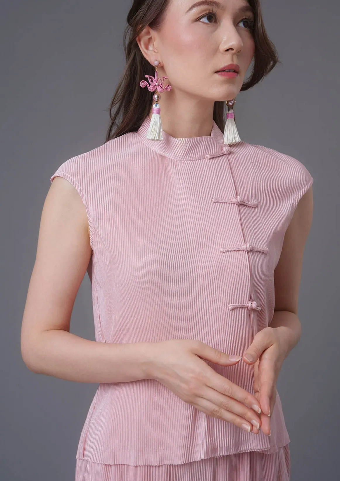 Pleated Qipao Top (Pink)