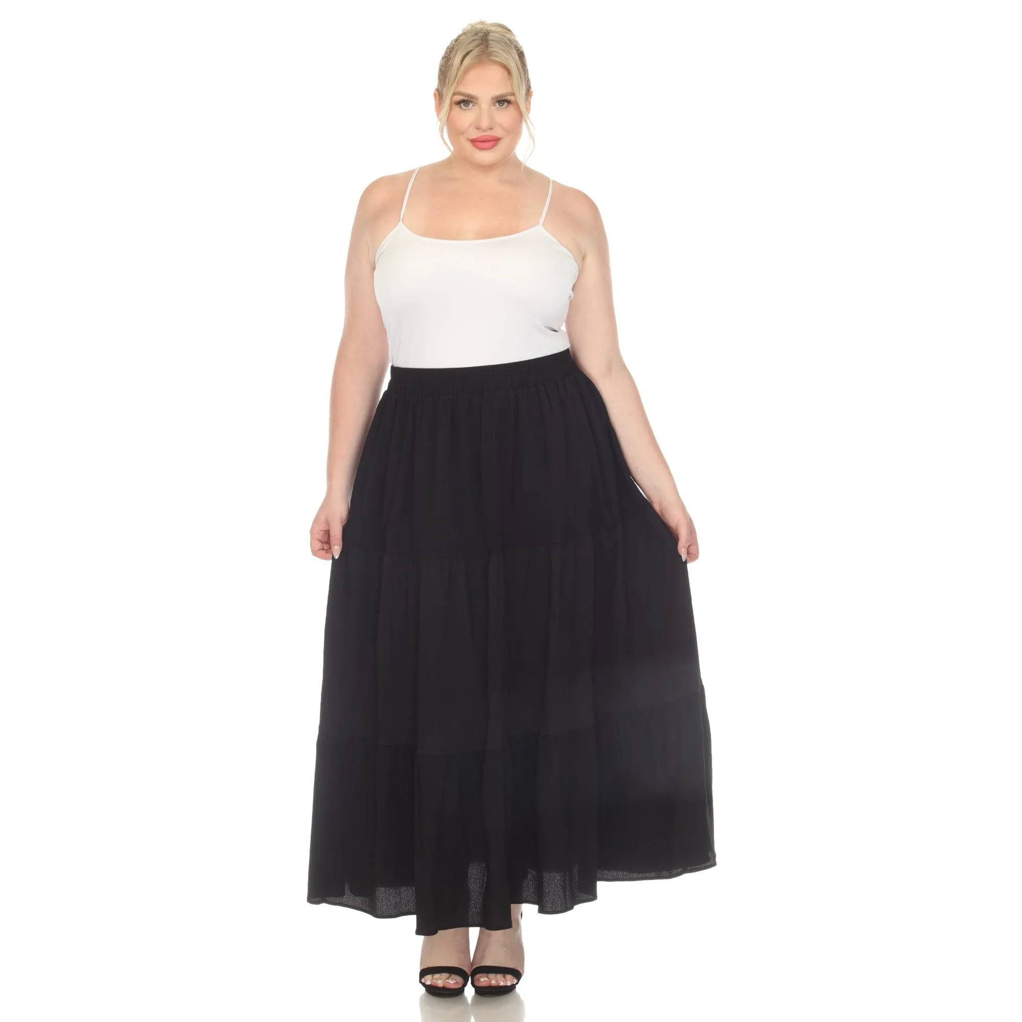 Pleated Tiered Maxi Skirt - Plus