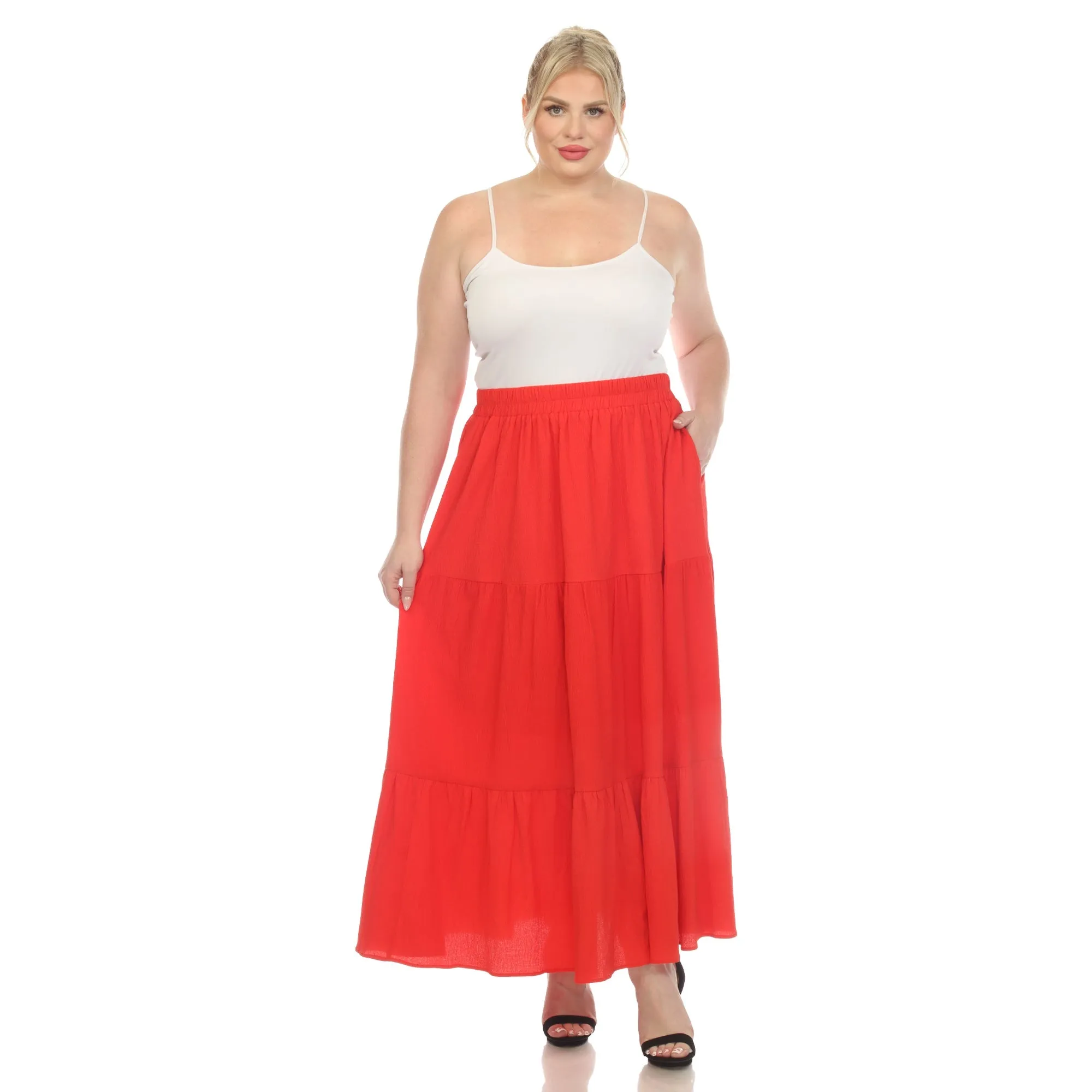 Pleated Tiered Maxi Skirt - Plus