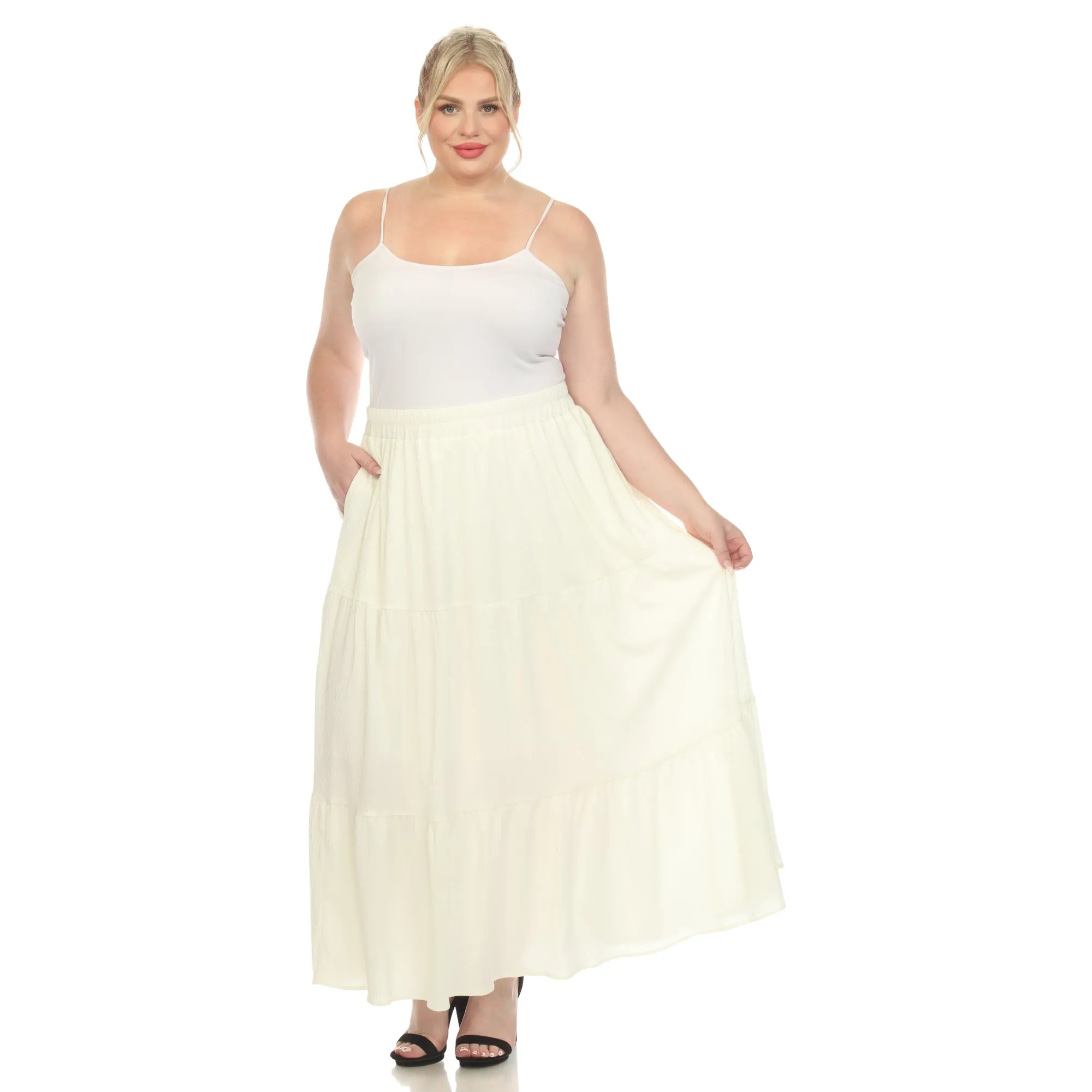 Pleated Tiered Maxi Skirt - Plus