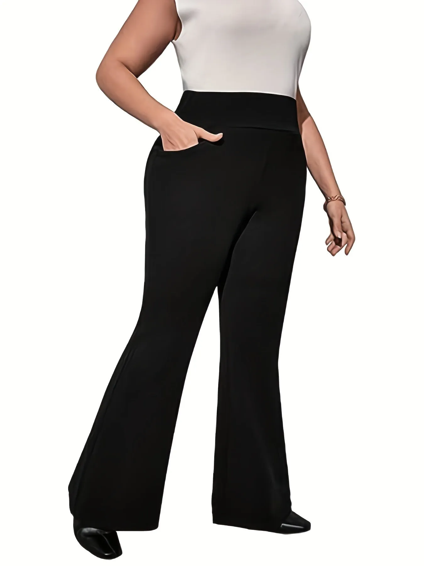 Plus Size Solid Flared Leg Trousers - Elevate Your Style with Comfort and Functionality