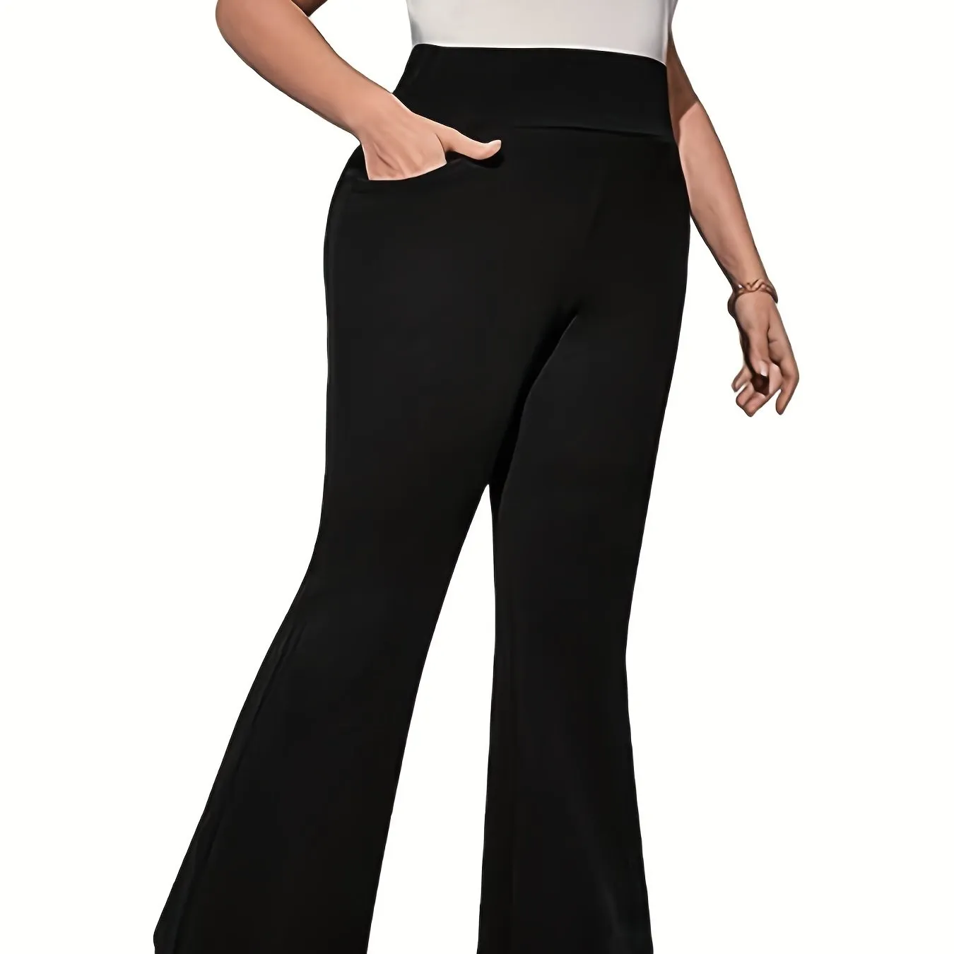 Plus Size Solid Flared Leg Trousers - Elevate Your Style with Comfort and Functionality