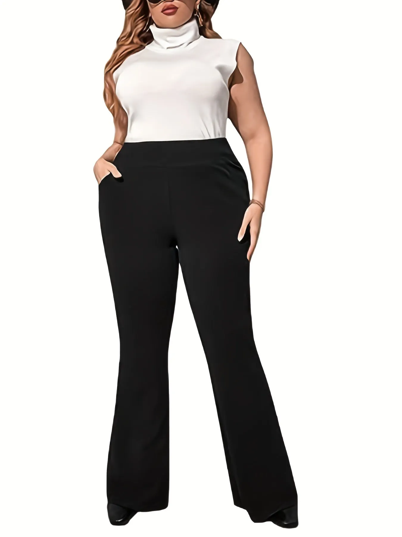 Plus Size Solid Flared Leg Trousers - Elevate Your Style with Comfort and Functionality