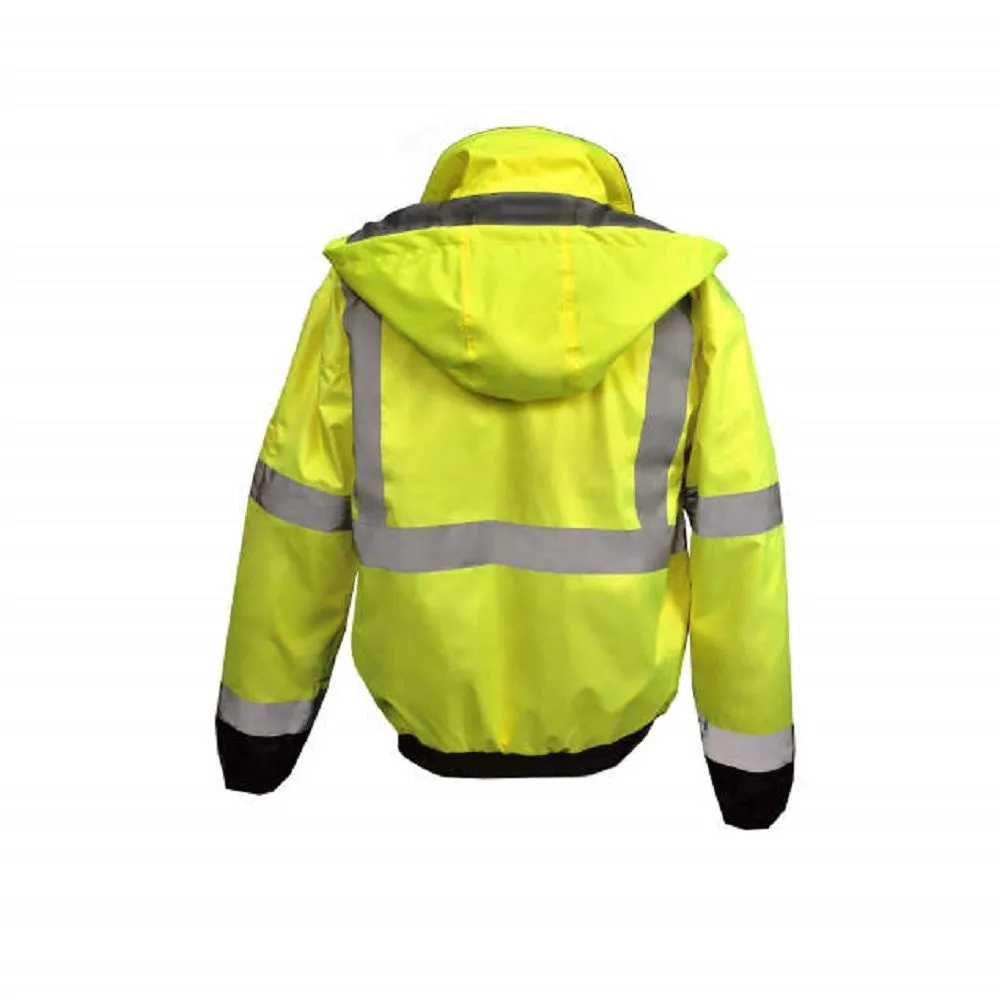 Radians SJ11QB-3ZGS Class3 Hi-Vis Weatherproof Bomber Jacket with Quilted Built-in Liner, Hi-Vis Green/Black, 1 Each