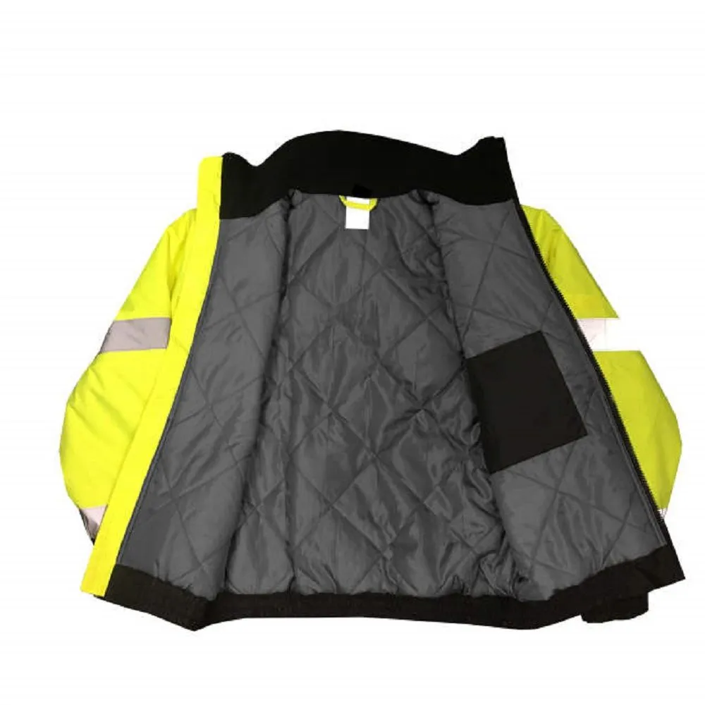 Radians SJ11QB-3ZGS Class3 Hi-Vis Weatherproof Bomber Jacket with Quilted Built-in Liner, Hi-Vis Green/Black, 1 Each