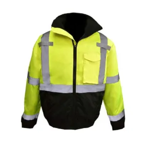 Radians SJ11QB-3ZGS Class3 Hi-Vis Weatherproof Bomber Jacket with Quilted Built-in Liner, Hi-Vis Green/Black, 1 Each