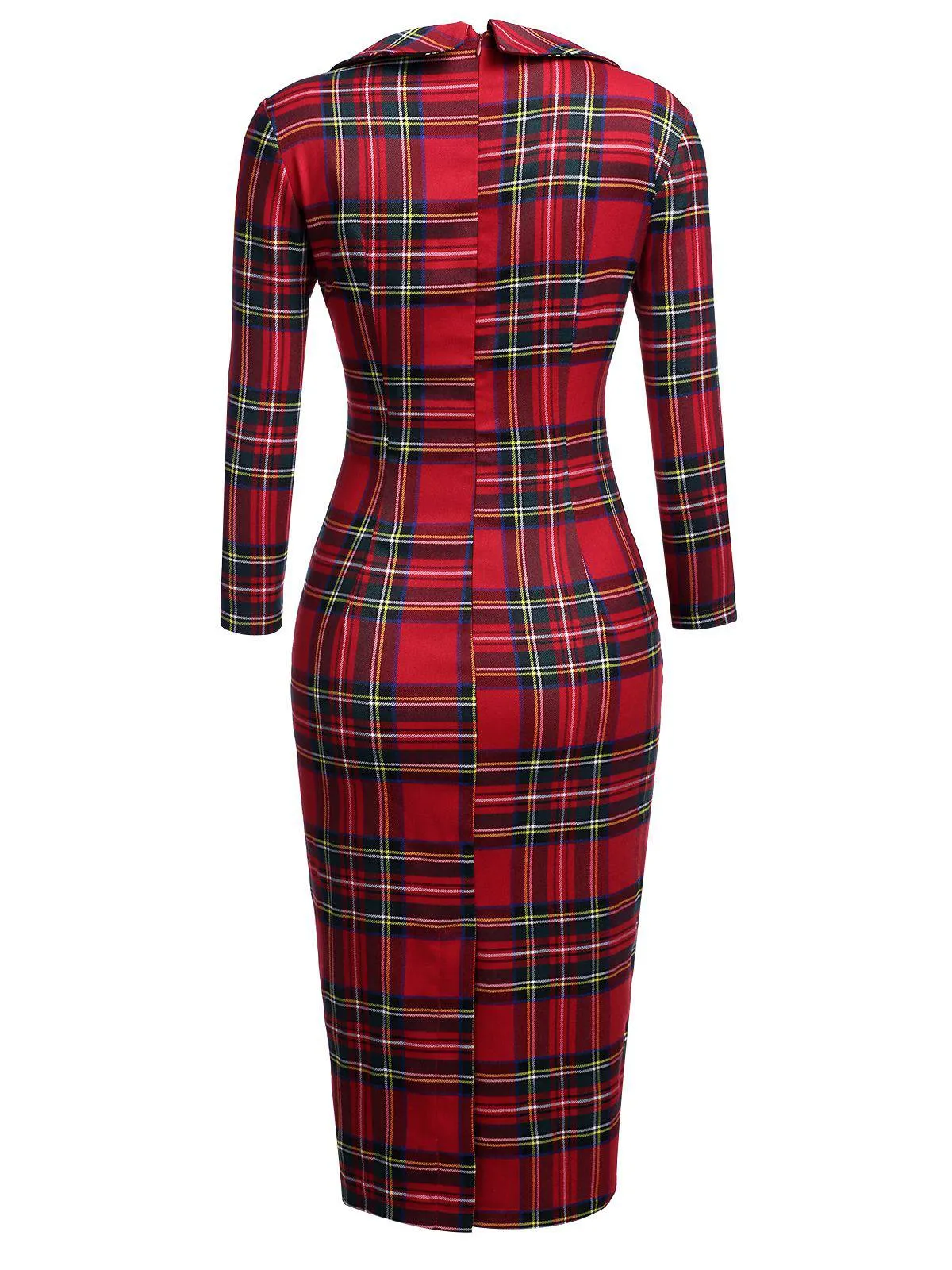 Red 1960s Plaids Bodycon Dress