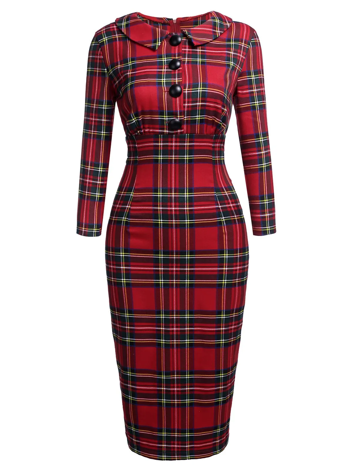 Red 1960s Plaids Bodycon Dress