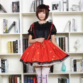 Red Sweet Short Skirt Lovely Japanese Plum Flower Printed Lolita Skirt