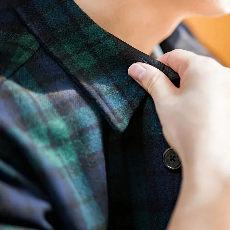 Retro Blue Green Plaid Wool Jacket - Loose Thick Plaid Shirt Jacket