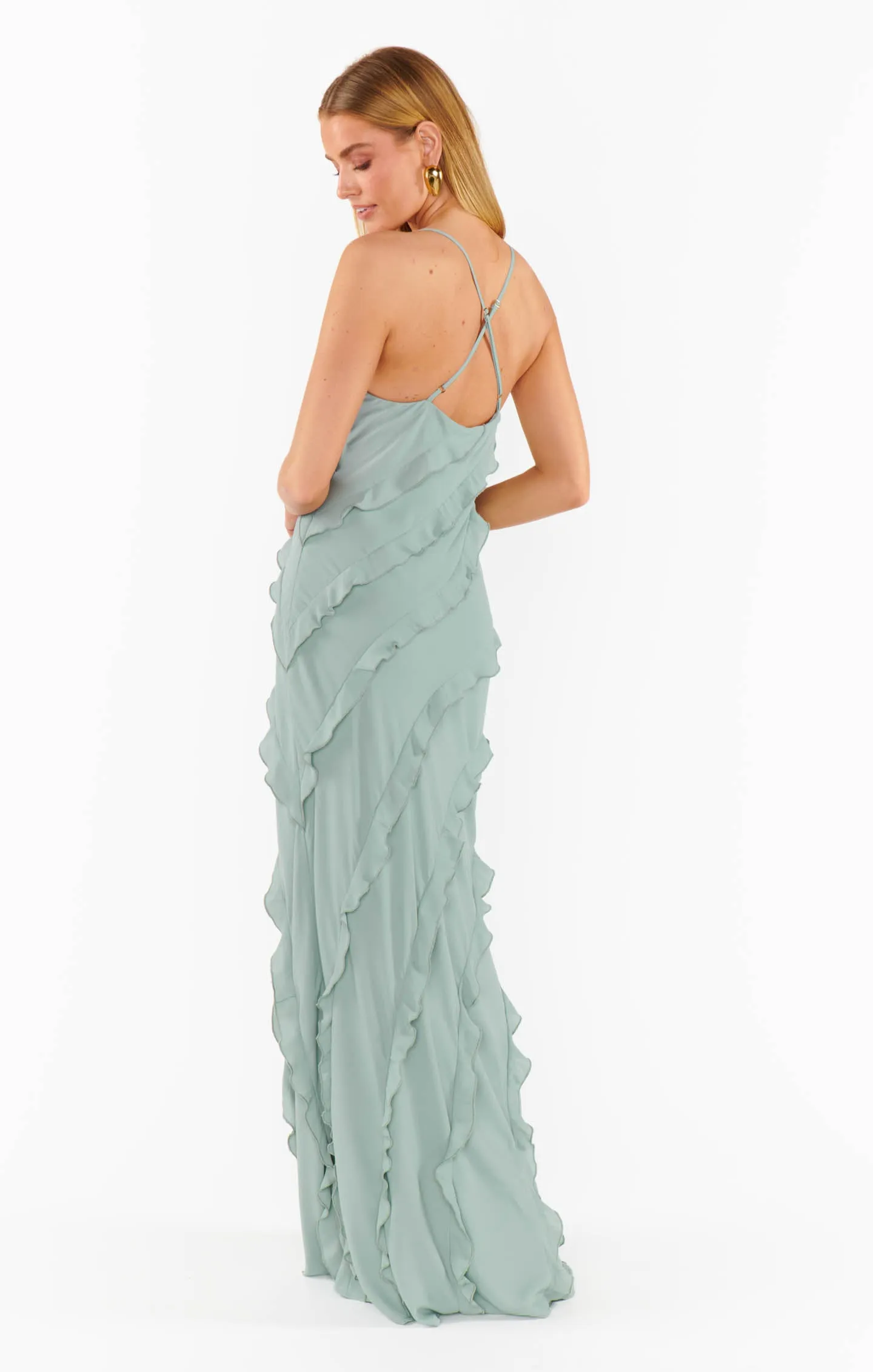 Romance Ruffle Dress ~ Silver Sage Crisp