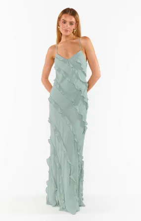 Romance Ruffle Dress ~ Silver Sage Crisp