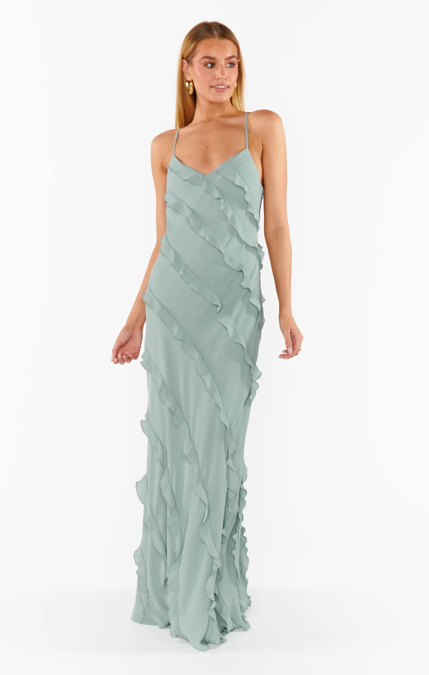 Romance Ruffle Dress ~ Silver Sage Crisp