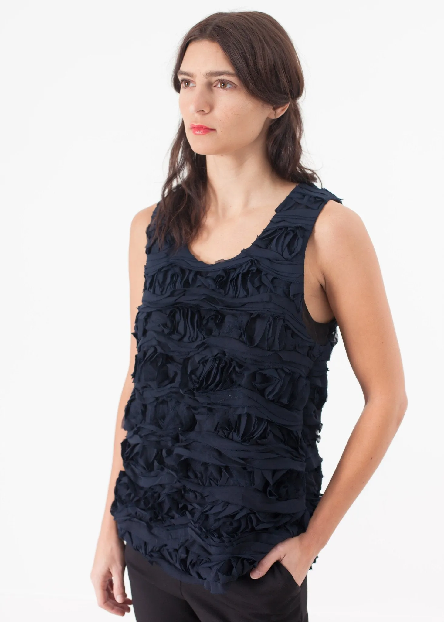 Ruffled Tank Top in Navy