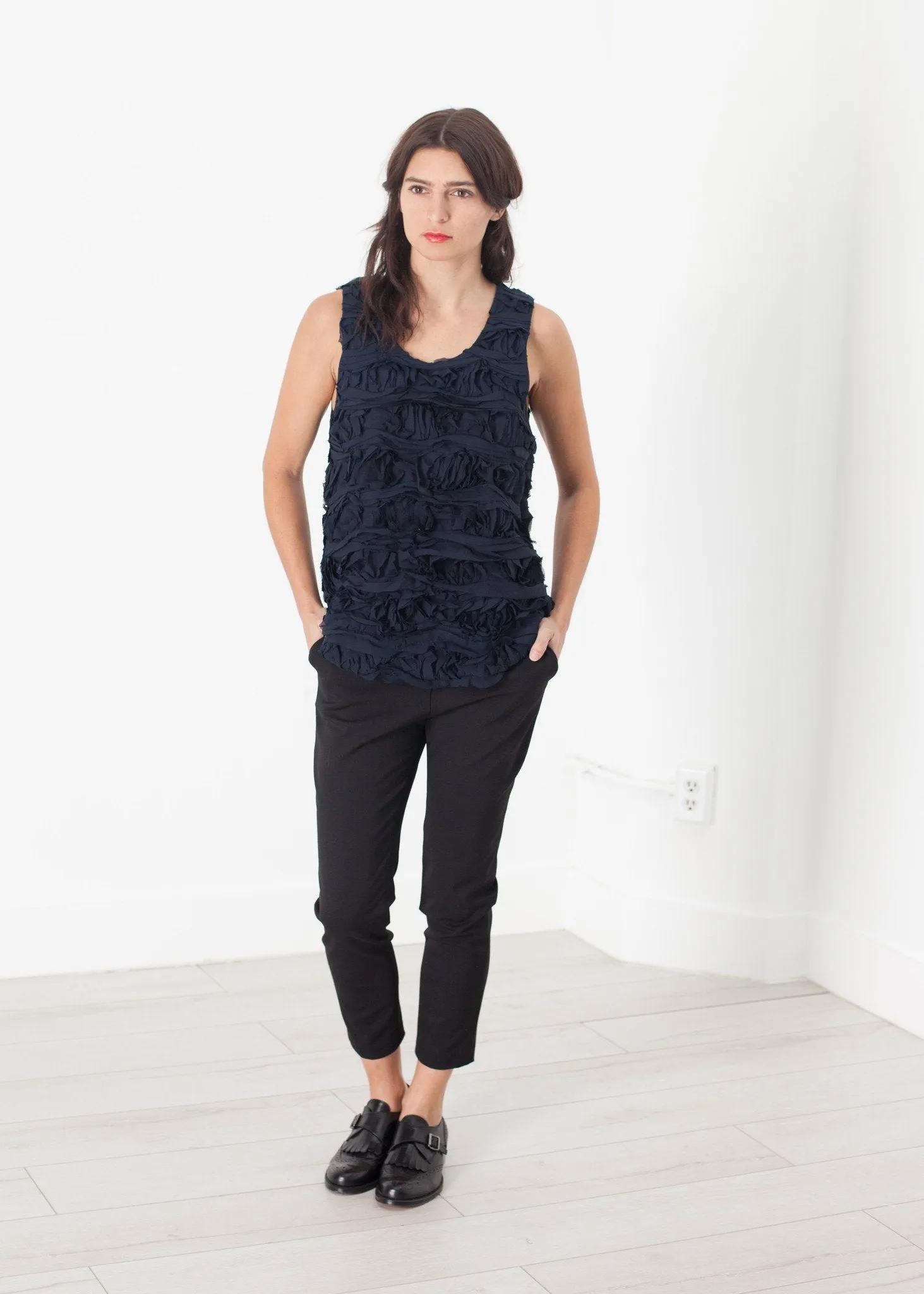 Ruffled Tank Top in Navy