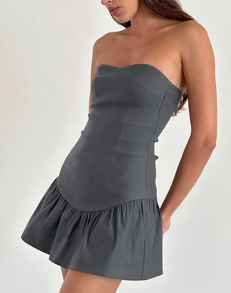 Sabina Bandeau Mini Dress in Charcoal Grey