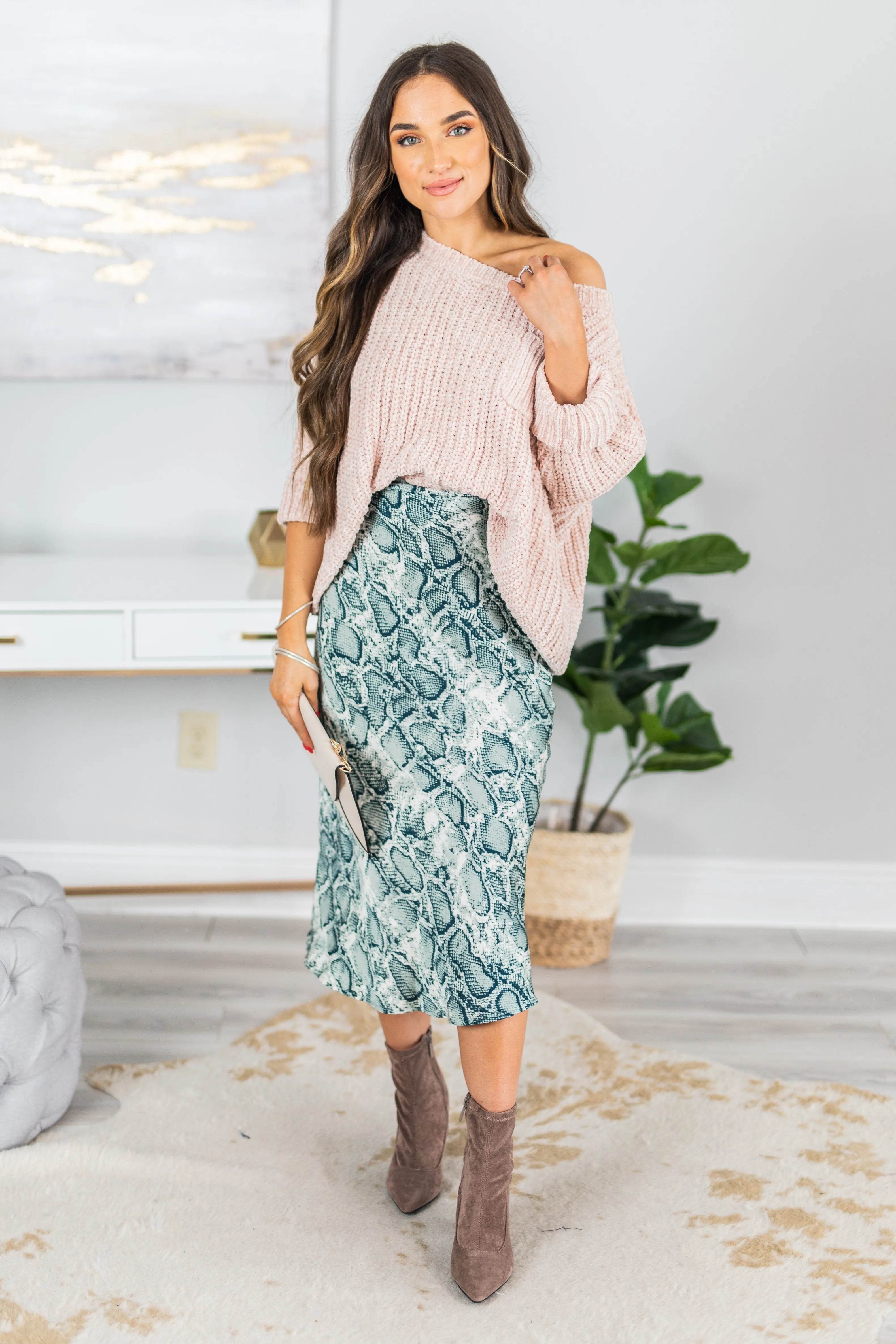 Send Me Love Green Snake Print Skirt