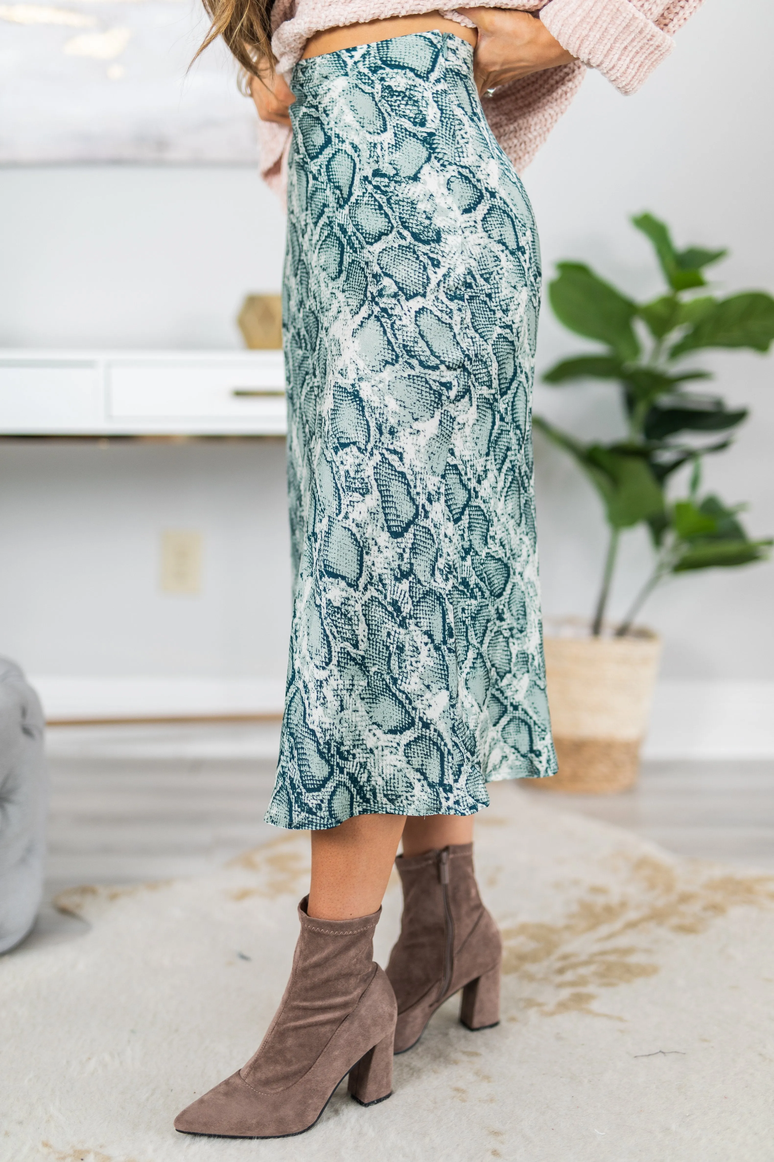 Send Me Love Green Snake Print Skirt