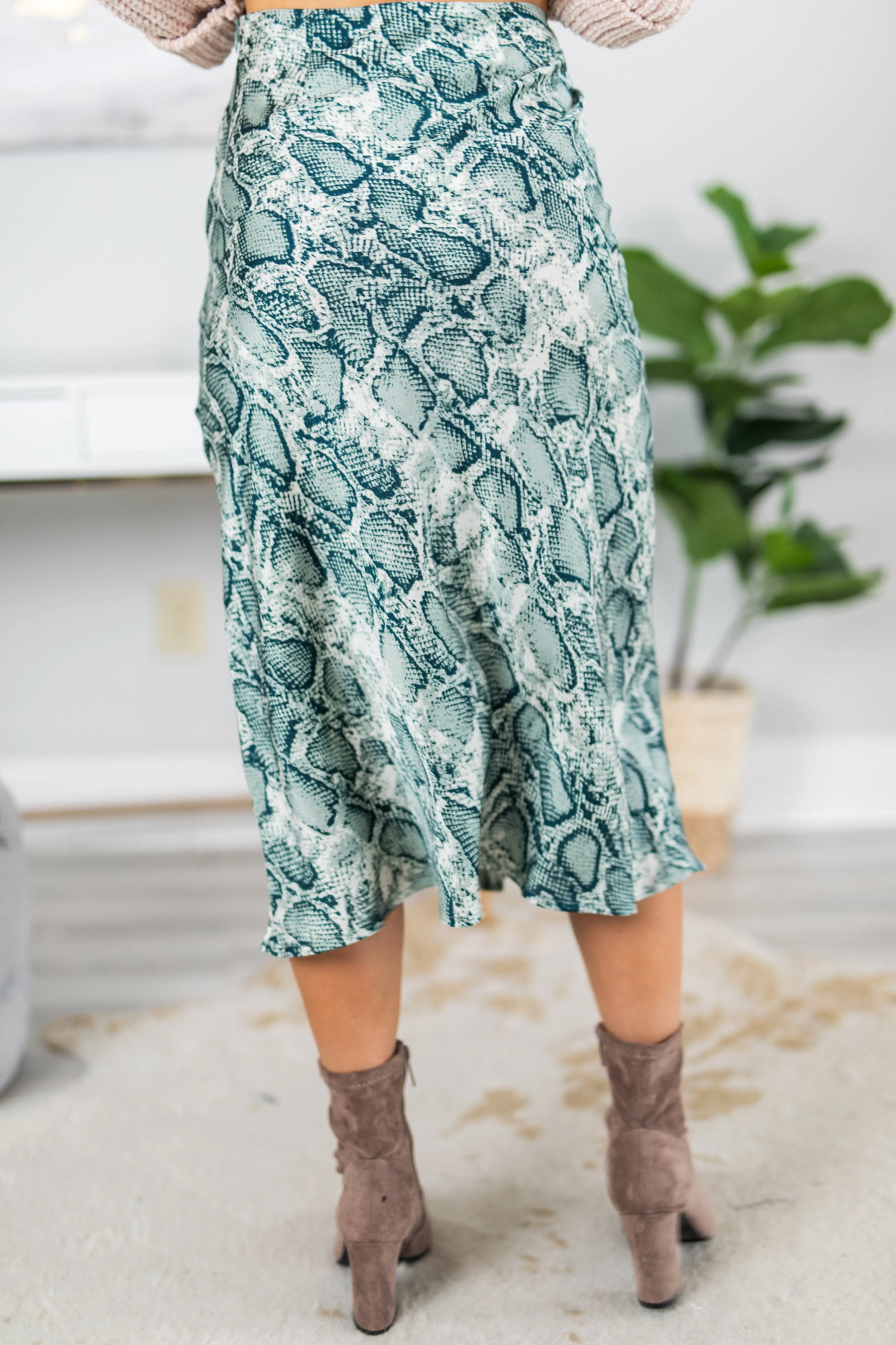 Send Me Love Green Snake Print Skirt