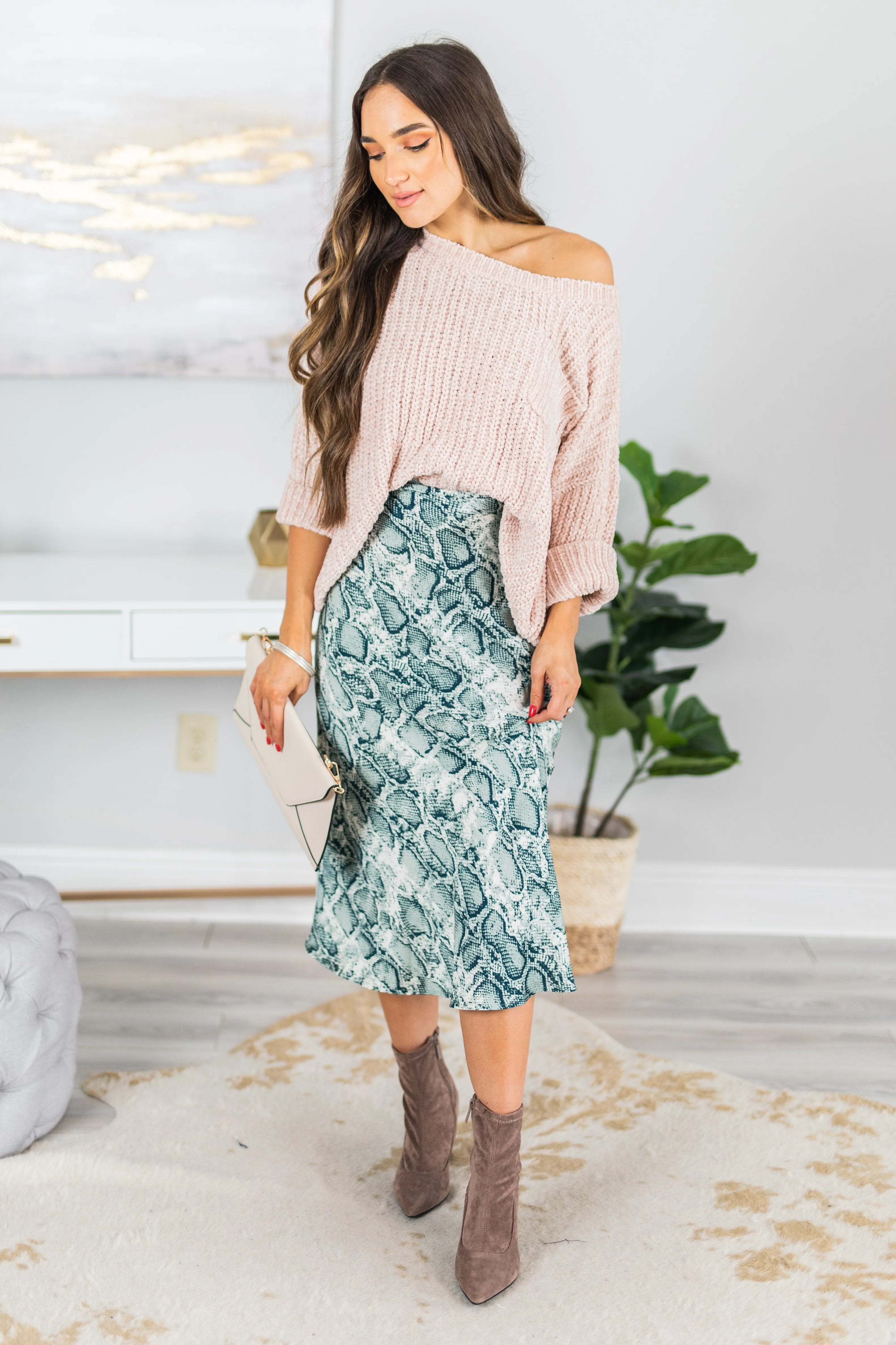 Send Me Love Green Snake Print Skirt