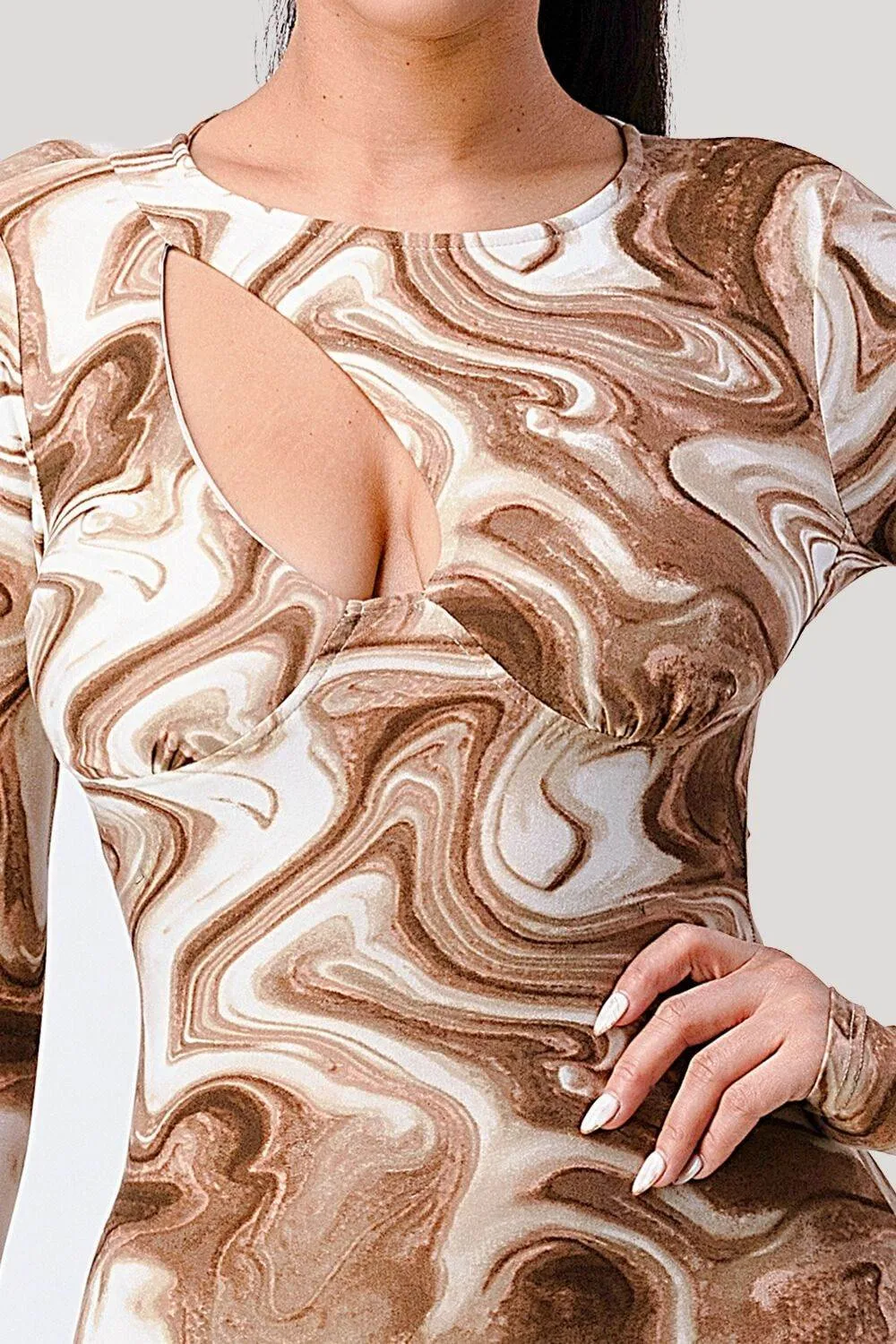 Sexy marble cutout front detail zipper closure bodycon mini dress