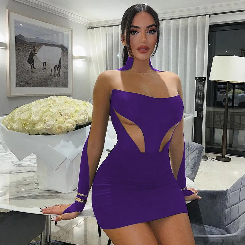 Sexy Mesh Slim Fit Patchwork Long Sleeve Bodycon Dress