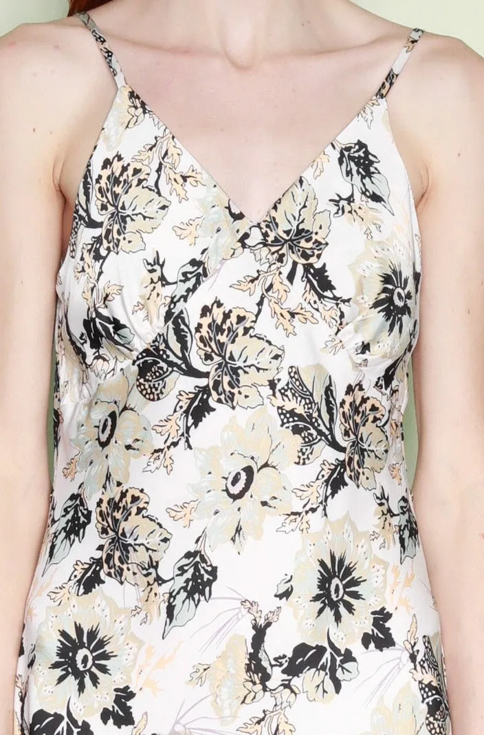 Silk Printed Beige Floral Slip Dress