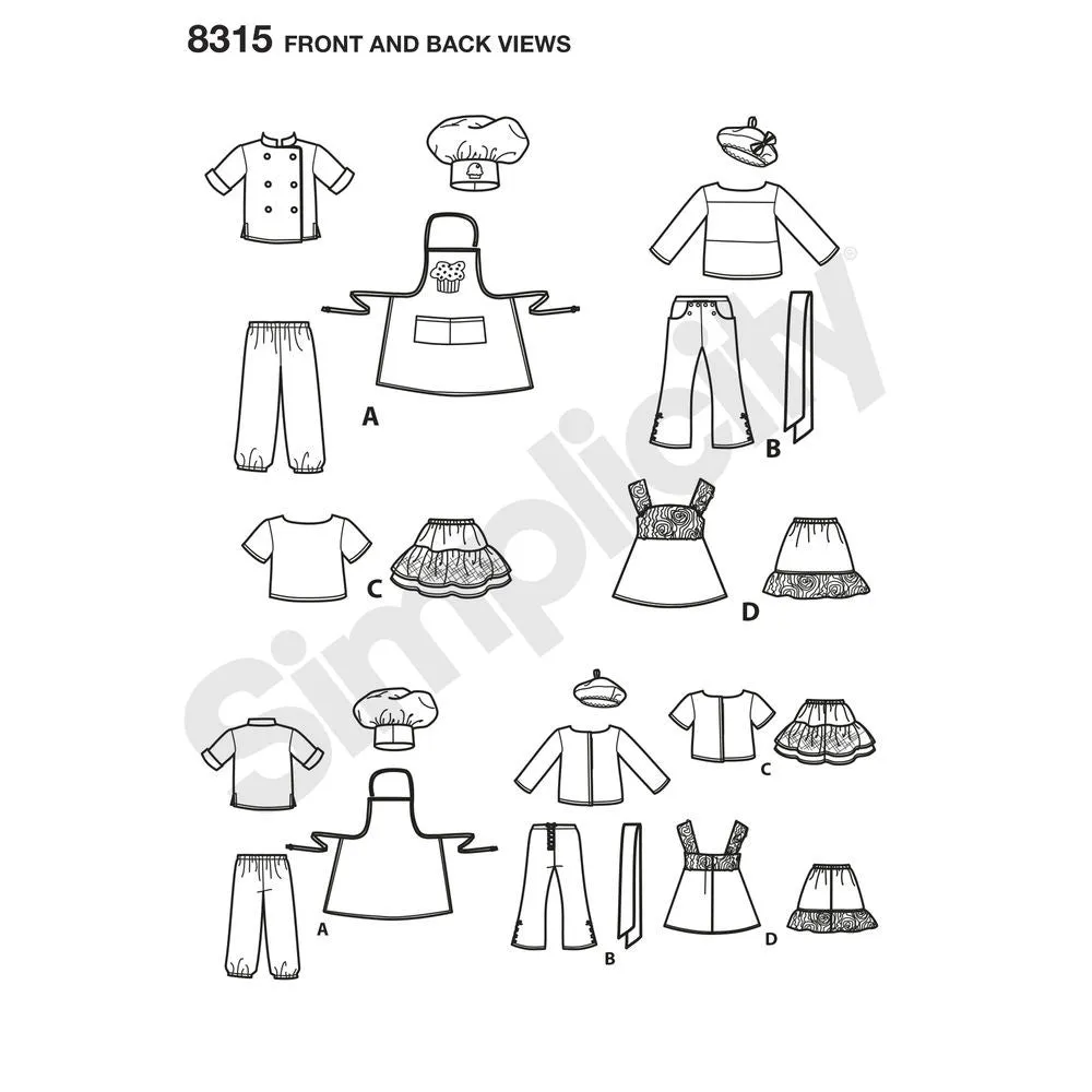 Simplicity Pattern S8315 18" Chef Doll Clothes