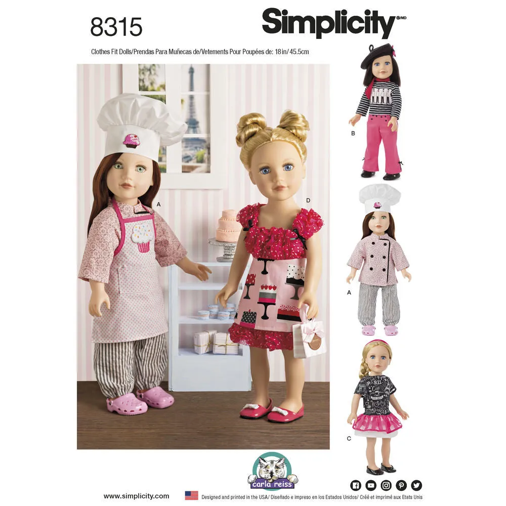 Simplicity Pattern S8315 18" Chef Doll Clothes