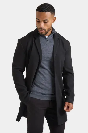 Single Breasted Overcoat in Black