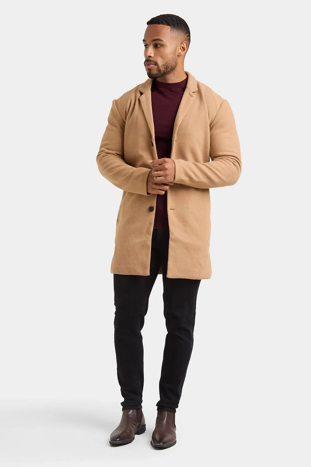 Single Breasted Overcoat in Camel