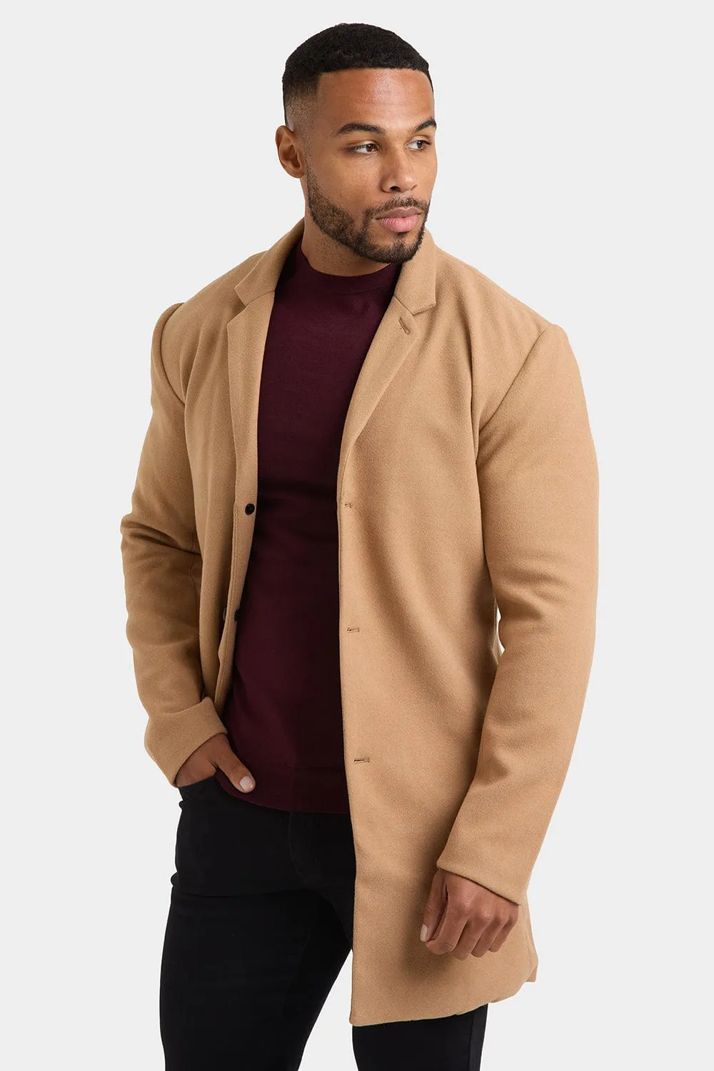 Single Breasted Overcoat in Camel