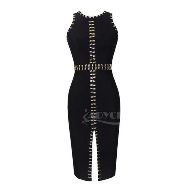 Sleeveless Beading Sexy Split Midi Women Dress